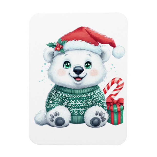 Magnet Flexible Ours polaire de Noël mignon en pull festif (Vertical)
