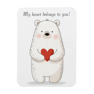 Magnet Flexible Ours polaire mignon serrant un coeur rouge - Amour