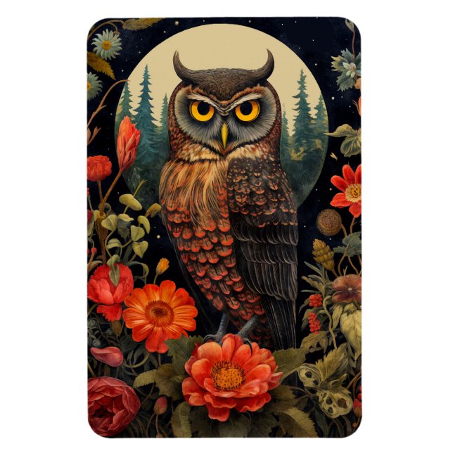Magnet Flexible Owl at Night with a Full Moon (Vertical)