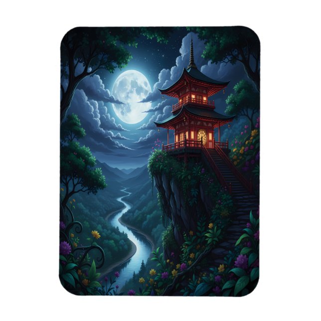Magnet Flexible Pagode japonaise éclairée par la lune sur une fala (Vertical)