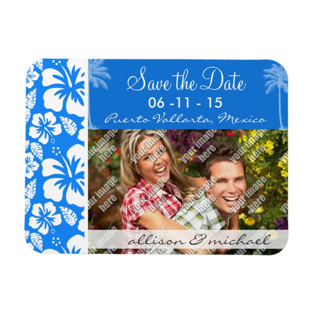 Magnet Flexible Palmier d'été ; Hibiscus bleu bleu bleu bleu azur (Horizontal)