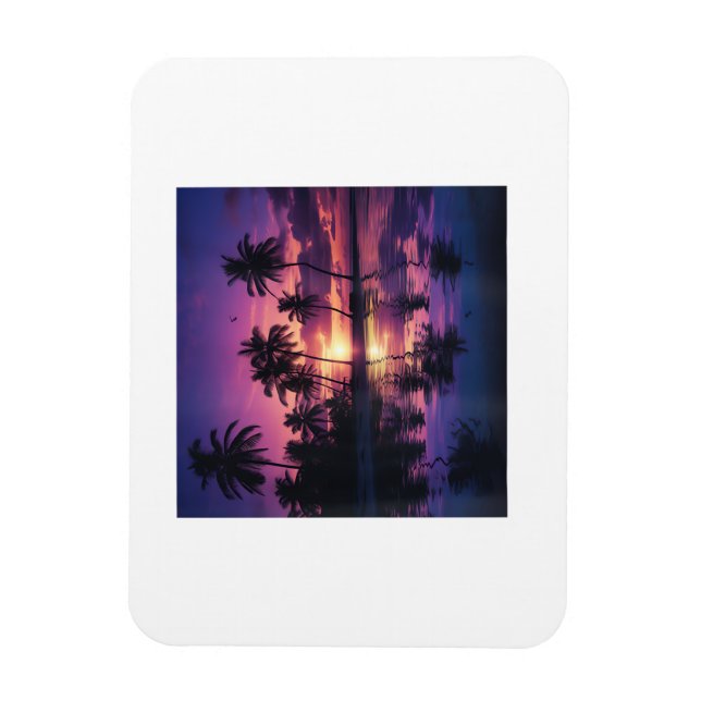 Magnet Flexible Palmiers de la plage au coucher de soleil violet  (Vertical)