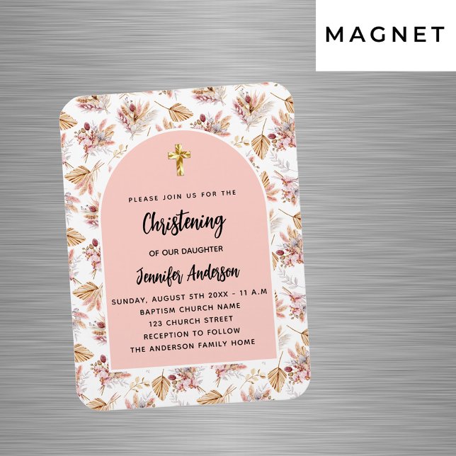 Magnet Flexible Pampas de Christening fleurs d'or rose invitation (Créateur téléchargé)