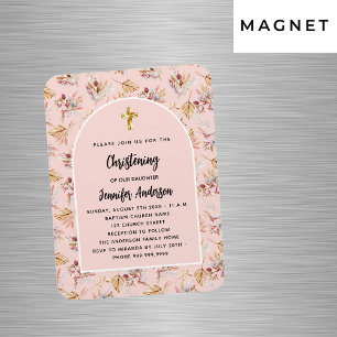 Magnet Flexible Pampas de Christening florales rose or invitation