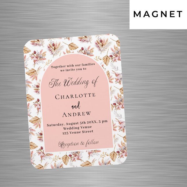 Magnet Flexible Pampas herbes fleurs faire-part de mariage or rose (Créateur téléchargé)