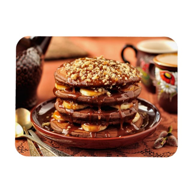 Magnet Flexible Pancakes au chocolat avec bananes et caramel (Horizontal)