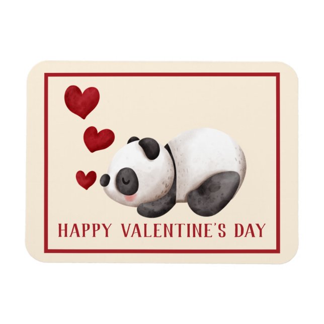 Magnet Flexible Panda et Coeurs doux Saint Valentin (Horizontal)