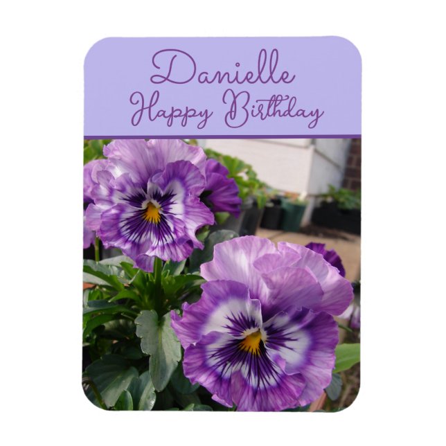 Magnet Flexible Pansy Purple Flower floral Girls Name Birthday (Vertical)