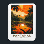 Magnet Flexible Pantanal Brésil Sunset Travel Art Vintage<br><div class="desc">Modèle de déplacement vectoriel rétro Pantanal. Le Pantanal est une région naturelle qui englobe la plus grande zone humide tropicale au monde et les plus grandes prairies inondées du monde.</div>