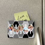 Magnet Flexible Papa 5 Photo 5 Lettre Honeycomb Photo Collage<br><div class="desc">Aimant photo en peigne de miel, personnalisé avec 5 de vos photos préférées et imprimé avec un nom de 5 lettres, tel que DADDY. Le design comprend un collage photo en nid d'abeille dans une palette de couleurs monochromes de noir blanc et gris. Pour des couleurs alternatives et des noms...</div>