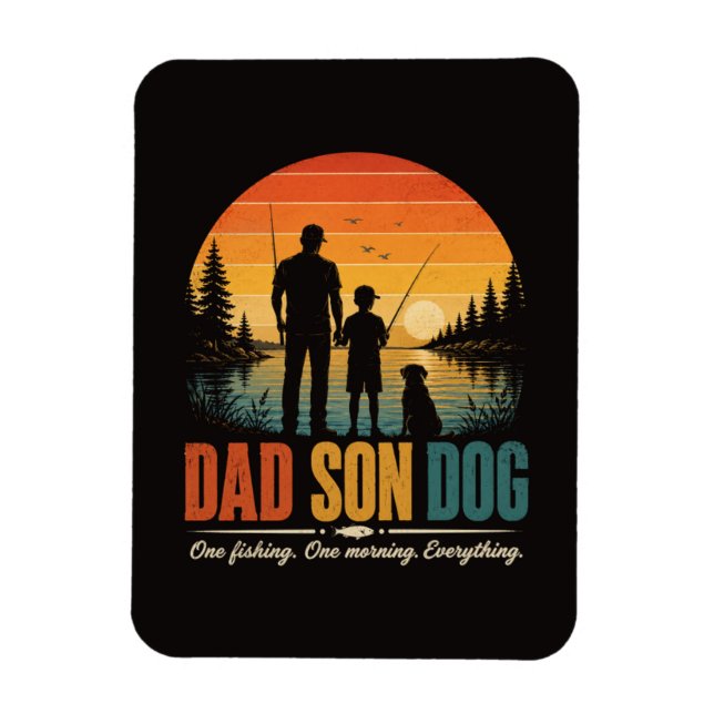Magnet Flexible Papa Fils Chien Pêche Matin (Vertical)