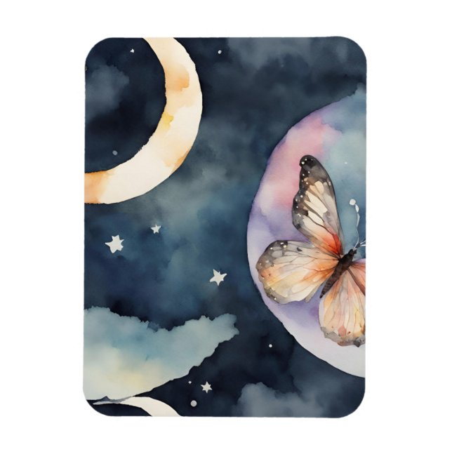 Magnet Flexible papillon aquarelle dans le ciel nocturne (Vertical)
