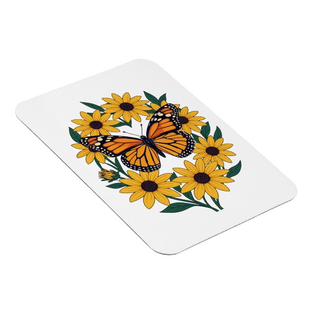 Magnet Flexible Papillon Checkerspot et fleurs de marguerite à œil (Côté Droit)