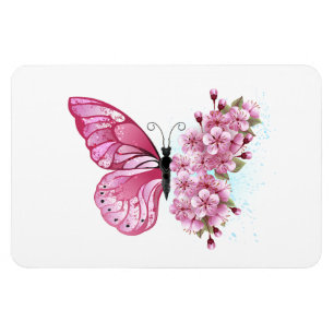 Magnet Flexible Papillon de fleurs avec Sakura rose
