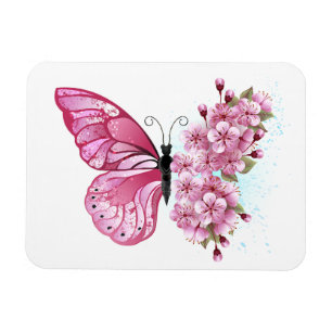 Magnet Flexible Papillon de fleurs avec Sakura rose