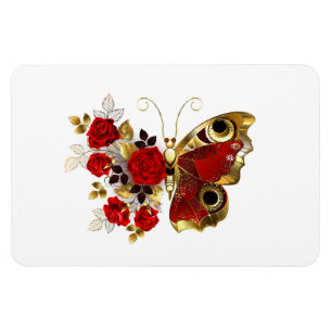 Magnet Flexible Papillon de fleurs rouges aux roses rouges
