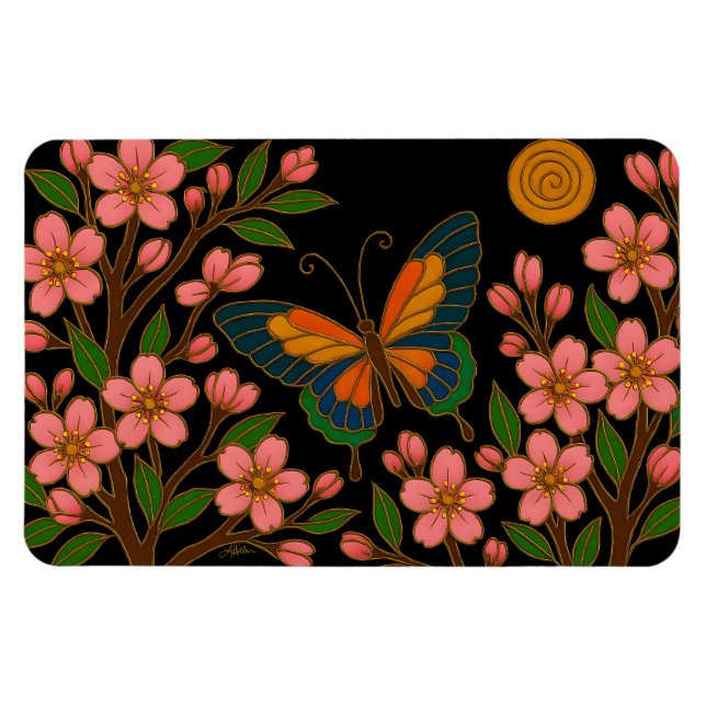 Magnet Flexible Papillon Fleur de Cerisier Lune (Horizontal)
