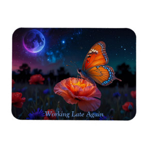 Magnet Flexible Papillon orange ramassant du pollen au clair de lu