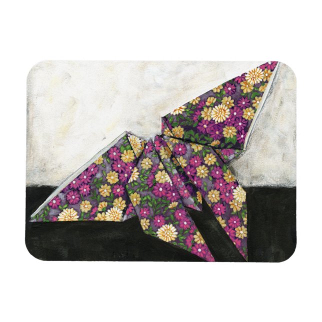 Magnet Flexible Papillon Origami sur papier floral (Horizontal)
