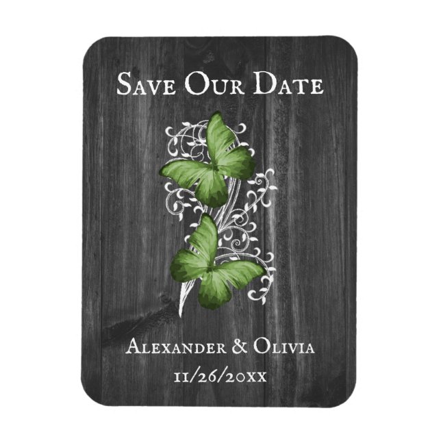 Magnet Flexible Papillon Rustique Vert Enregistrer l'aimant Date (Vertical)