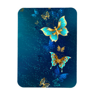 Magnet Flexible Papillons dorés sur fond bleu