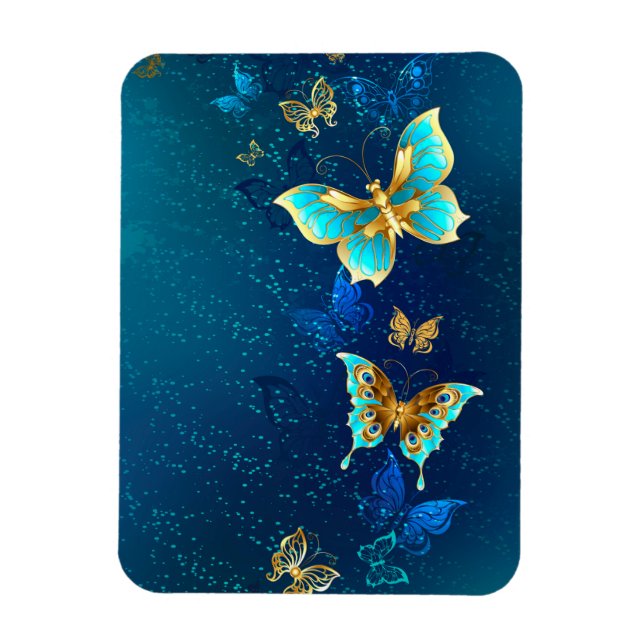 Magnet Flexible Papillons dorés sur fond bleu (Vertical)