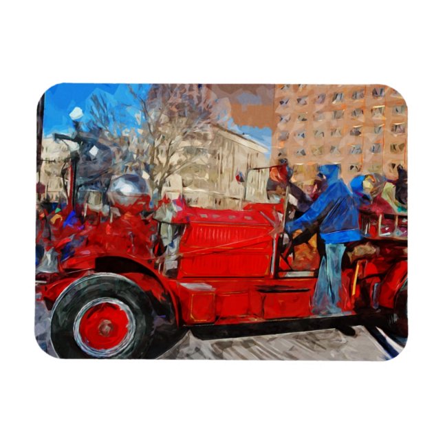 Magnet Flexible Parading Antique Fire Truck Impressionnisme Abstra (Horizontal)