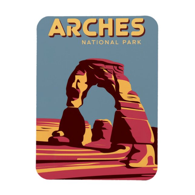 Magnet Flexible Parc national Arches Art de voyage rétro (Vertical)