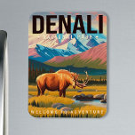 Magnet Flexible Parc national de Denali Paysage de la montagne de<br><div class="desc">Parc national de Denali Paysage de montagne de l'Alaska Ski Souvenirs. Ce design rétro fait un grand cadeau de Noël ou d'anniversaire pour les fans des parcs nationaux et des montagnes de l'Alaska. Le design vintage rétro est un cadeau parfait pour le camping et les amateurs de randonnée nature.</div>