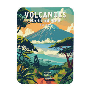 Magnet Flexible Parc national des Volcans Rwanda Travel Art Vintag