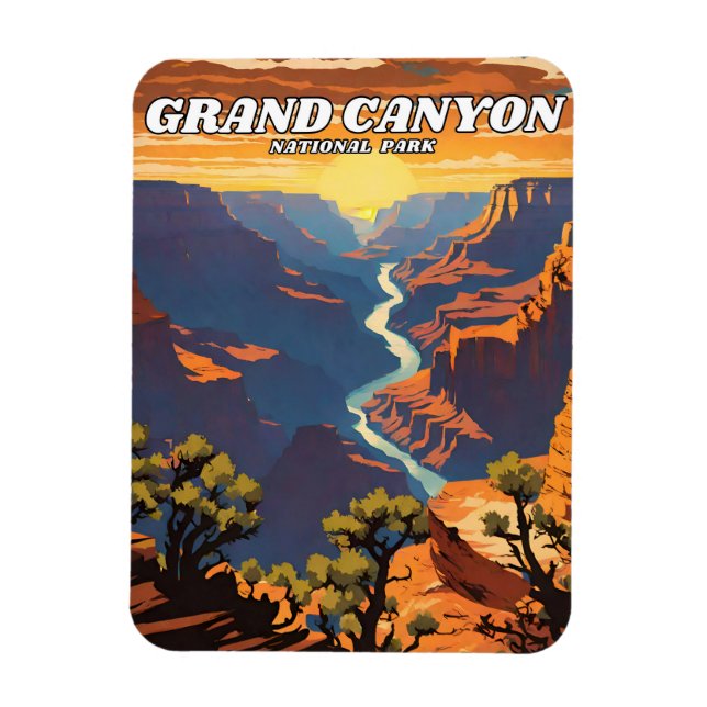 Magnet Flexible Parc national du Grand Canyon illustration rétro (Vertical)