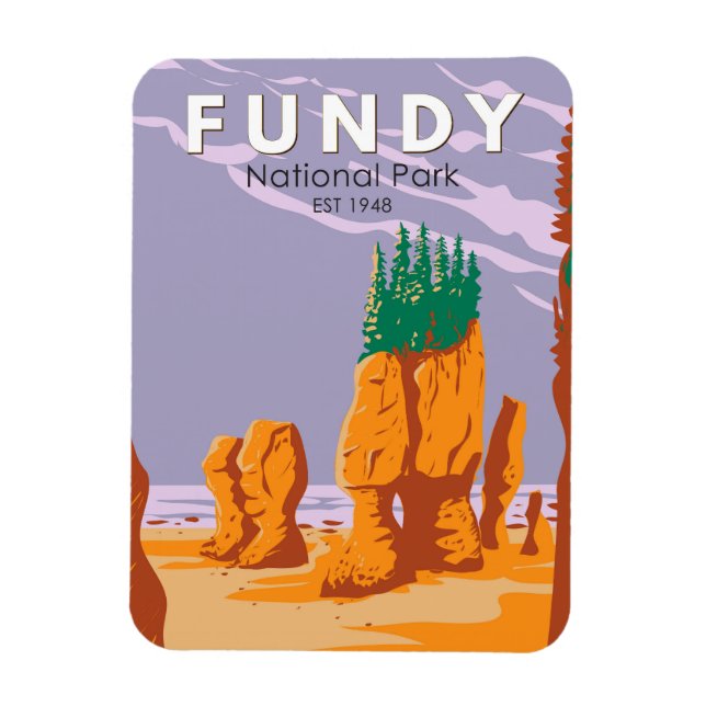 Magnet Flexible Parc national Fundy Canada Tourisme Vintage (Vertical)
