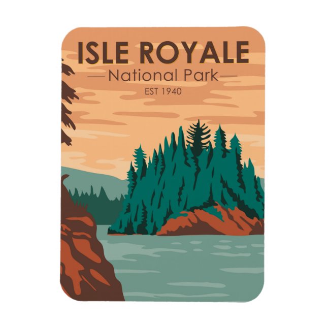 Magnet Flexible Parc national Isle Royale Michigan Vintage (Vertical)