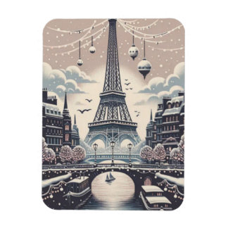 Magnet Flexible Paris Christmas Poster – Eiffel Tower Snowy Winter