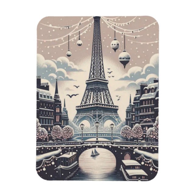 Magnet Flexible Paris Christmas Poster – Eiffel Tower Snowy Winter (Vertical)