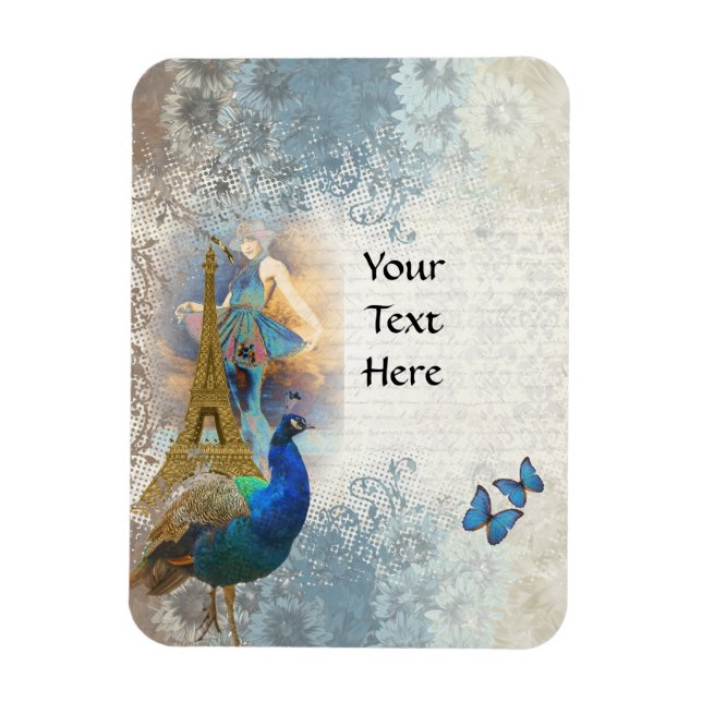 Magnet Flexible Paris peacock collage (Vertical)