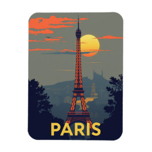Magnet Flexible Paris Tour Eiffel au coucher du soleil Vintage Fra