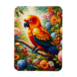 Magnet Flexible Parrot Sun Conure aux fleurs colorées