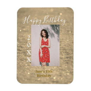 Magnet Flexible Parties scintillant d'or heureux 15e anniversaire