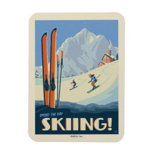 Magnet Flexible Passez la journée à skier Vintage