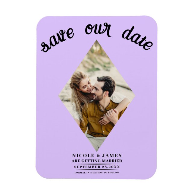 Magnet Flexible Pastel Lavender Diamond Photo Enregistrer la date (Vertical)