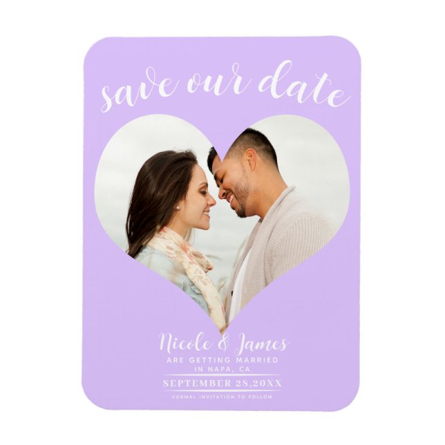 Magnet Flexible Pastel Lavender Heart Photo Wedding Enregistrer la (Vertical)