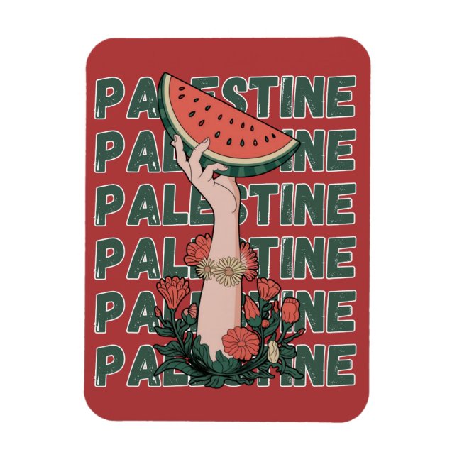 Magnet Flexible pastèque, fleurs et texte Palestine Répéter  (Vertical)