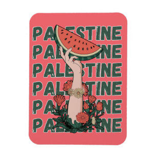 Magnet Flexible pastèque, fleurs et texte Palestine Répéter