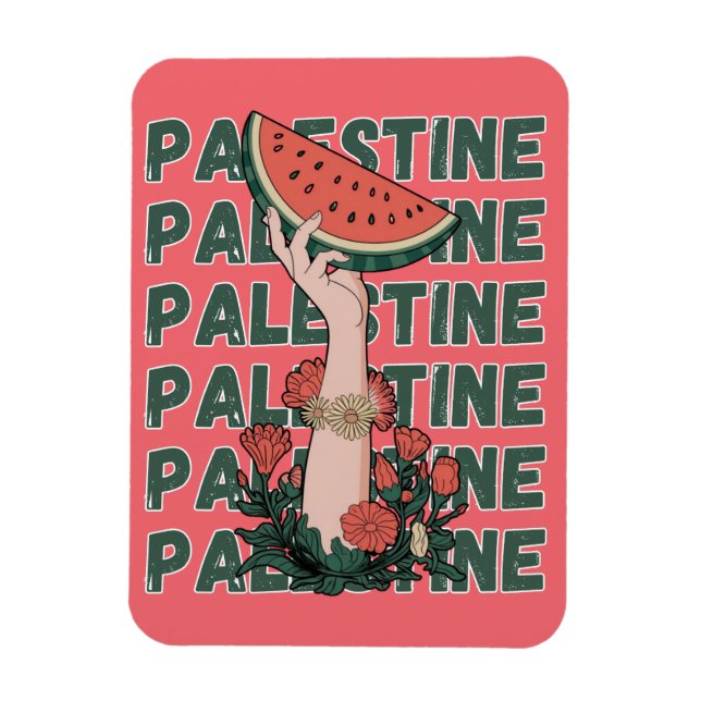 Magnet Flexible pastèque, fleurs et texte Palestine Répéter  (Vertical)