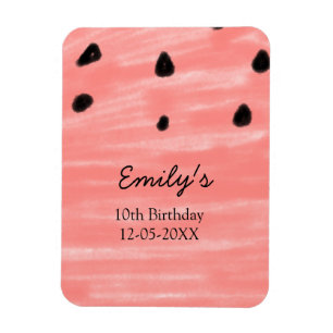 Magnet Flexible Pastèque rouge noir anniversaire ajouter nom date