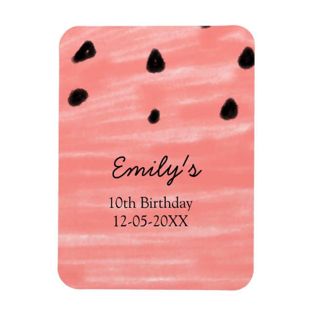 Magnet Flexible Pastèque rouge noir anniversaire ajouter nom date  (Vertical)