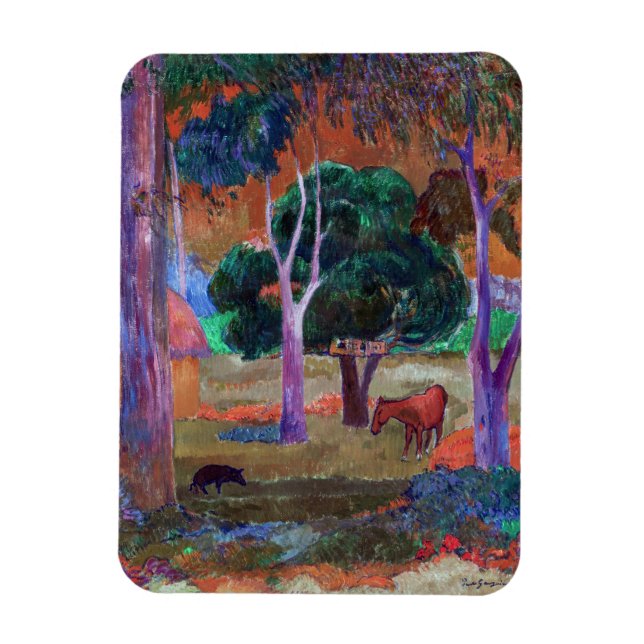 Magnet Flexible Paul Gauguin - Paysage avec un cochon et un cheval (Vertical)