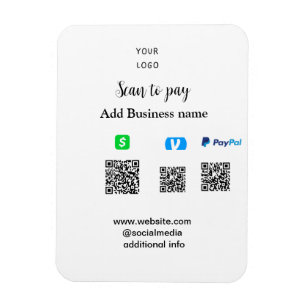 Magnet Flexible Paypal Cashapp venmo scan pour payer QR ajouter un