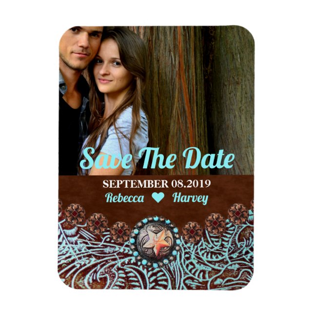 Magnet Flexible pays brun turquoise ouest enregistrer la date (Vertical)